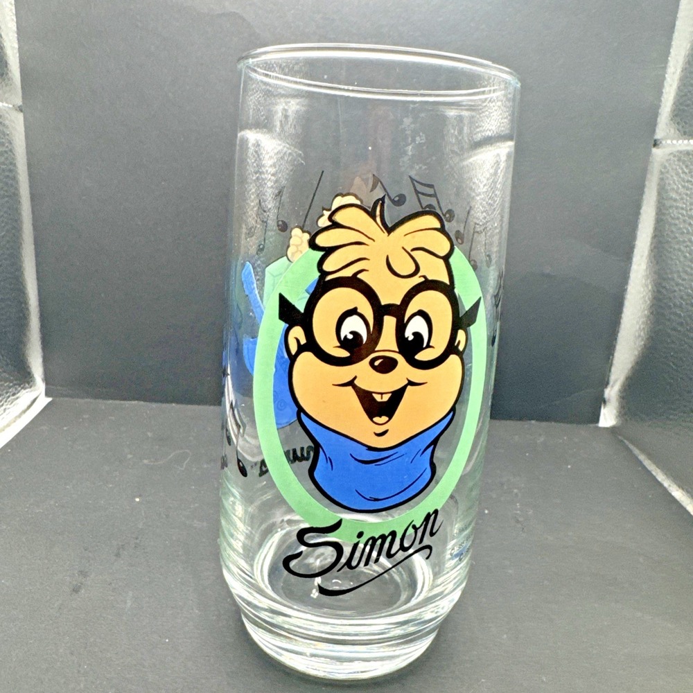 Alvin & The Chipmunks Drinking Glass 16oz  1985 Simon Chipmunk Hardees Glass EUC